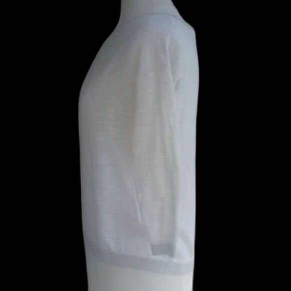 Loft Sweater Women's Cream Tan Shimmer Edges Cotton Linen Blend 3 / 4 Sl… - Picture 3 of 10